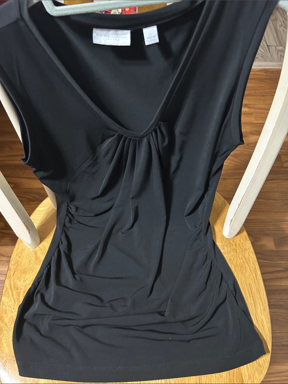 New York & Company Black V-Neck Sleeveless Tank with Front Ruching